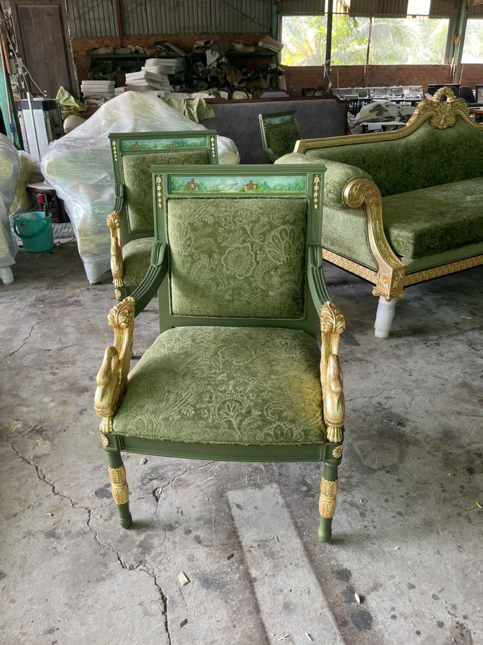 Ghế armchair tân cổ điển LOUIS XVI dát vàng